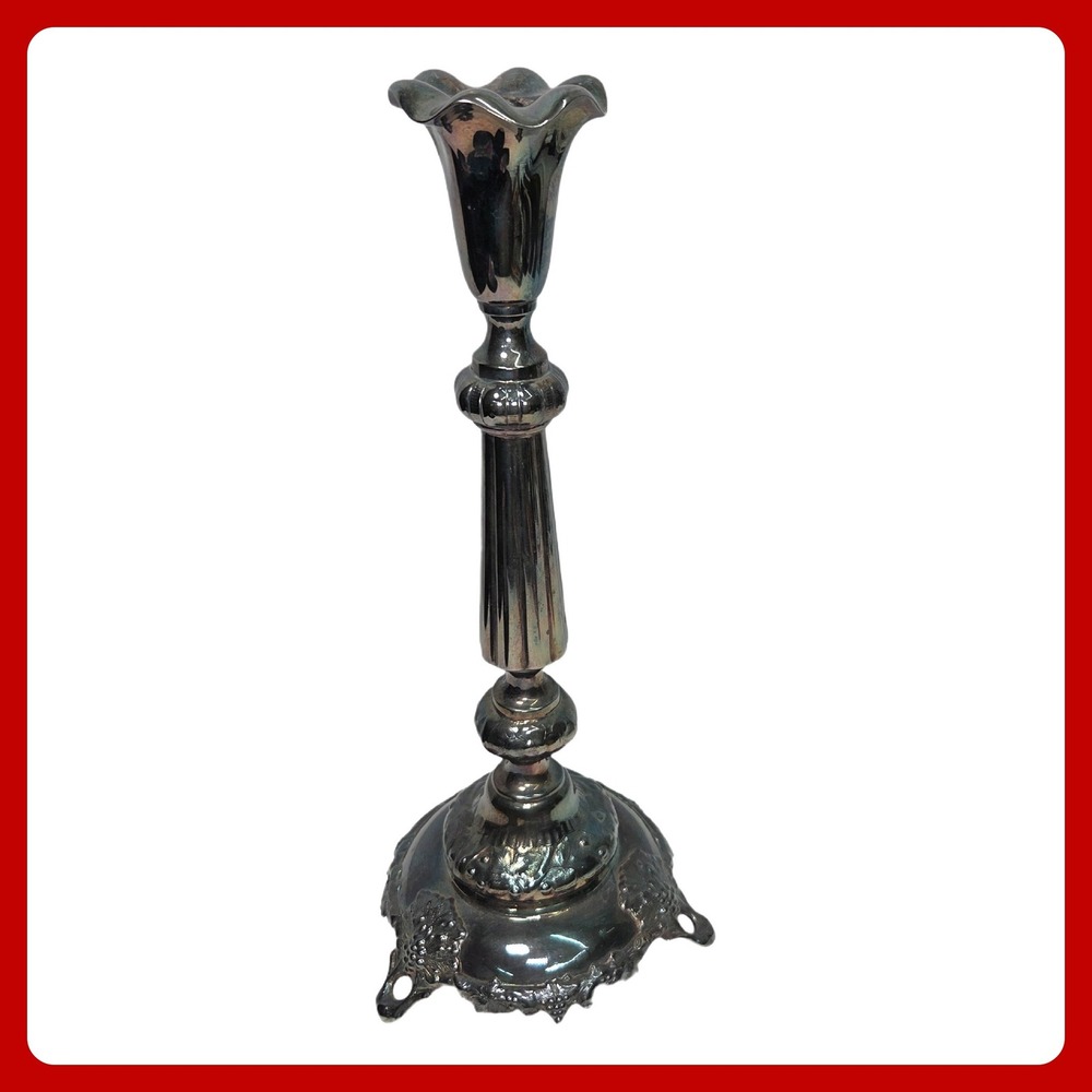 Fraget Plaque Candlestick Antique Ornate Polish Sabbath Silver Plate 14.5in‎ EUC